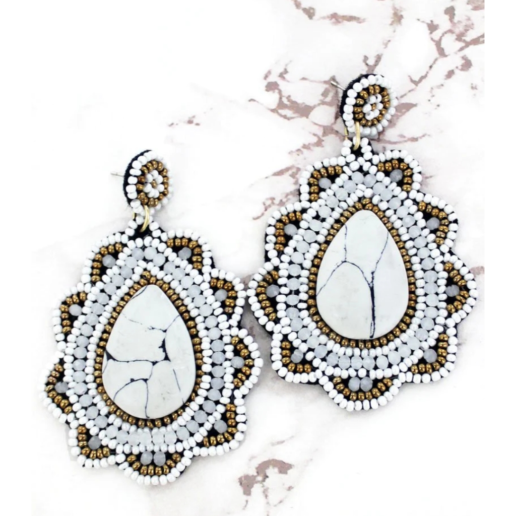Western White Turquoise Seed Pearl Earrings 25$